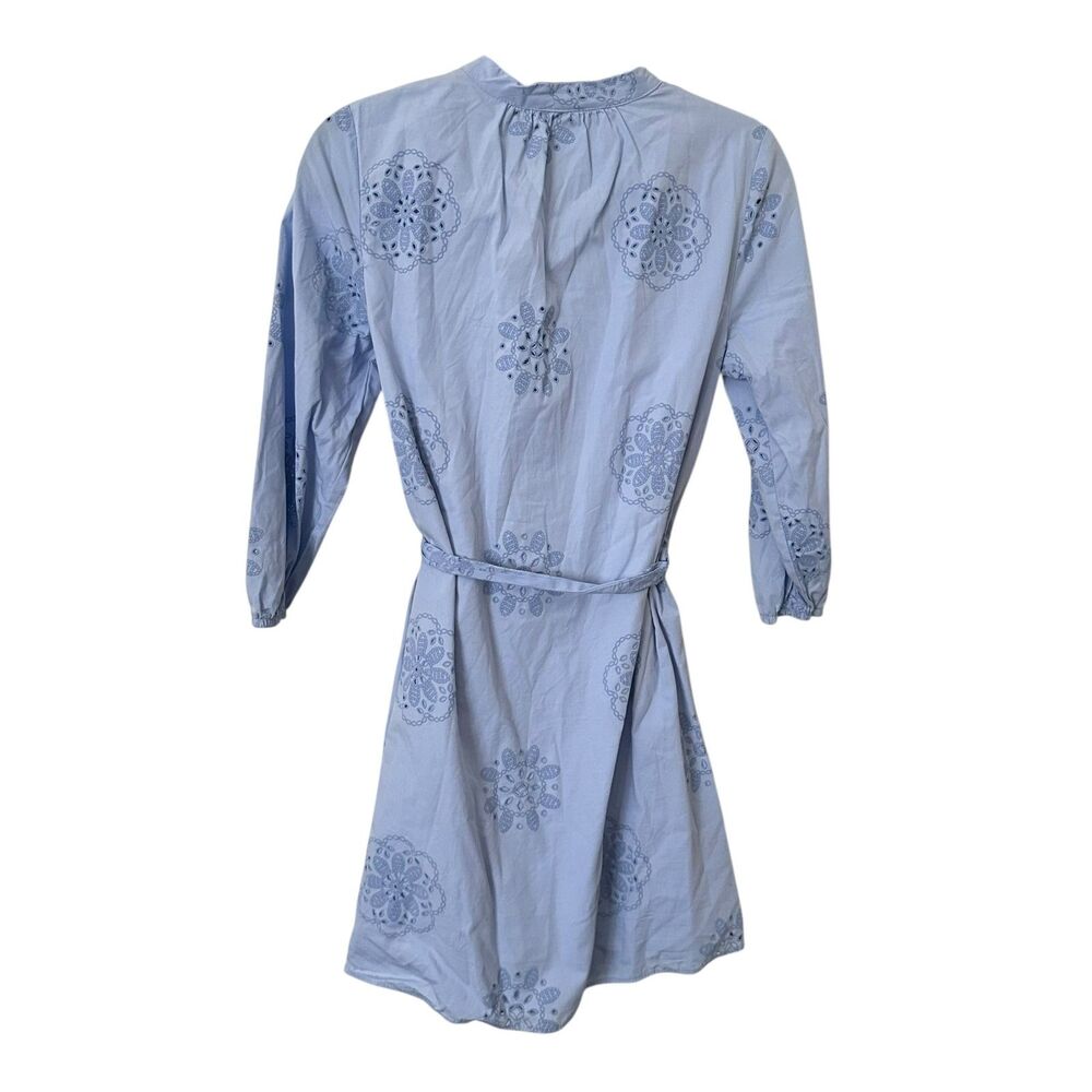ZARA Floral Eyelet Belted Mini Dress Light Blue Small - Picture 3 of 5